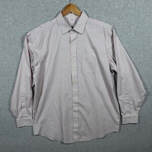 Brooks Brothers Madison Dress Shirt 17 37 Red Navy Check Supima Cotton Non-Iron